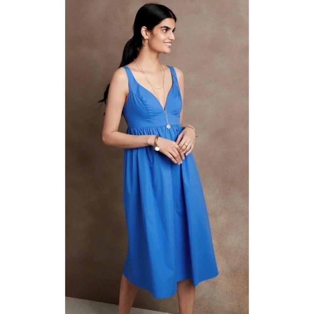 Royal Blue Poplin Midi Sundress